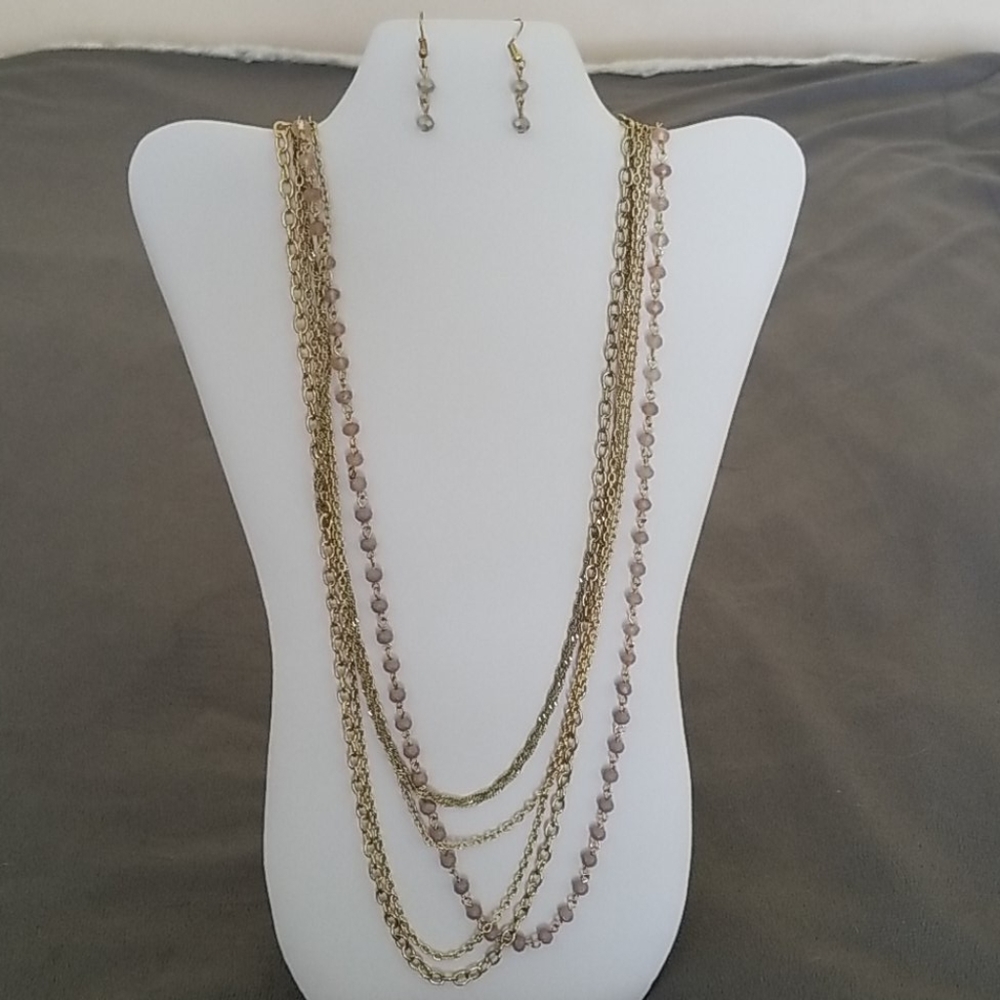 Lavender and Gold Tone Necklace and Earring Set